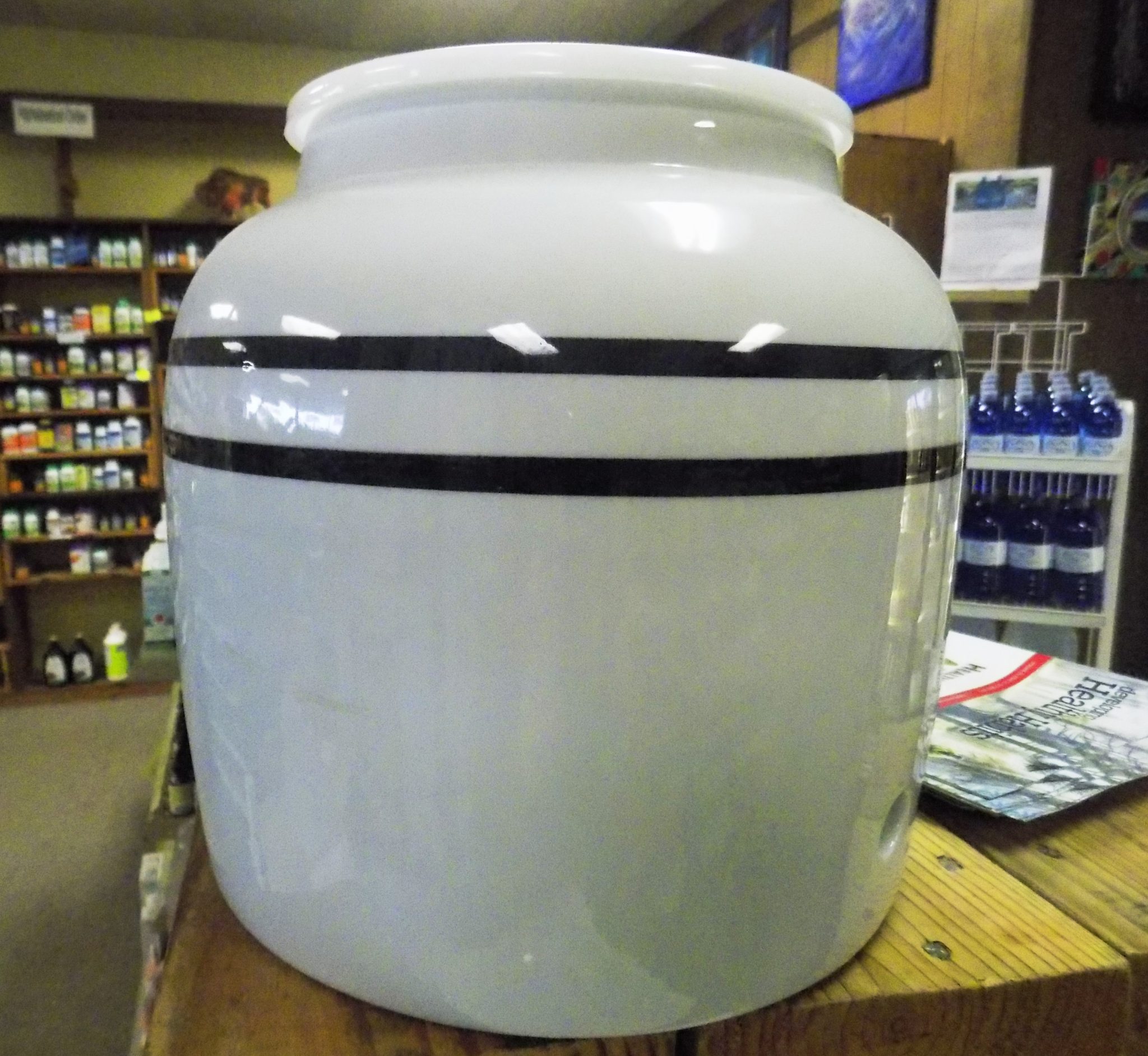 Double Blue Stripes Water Dispenser Ceramic Crock in Blue